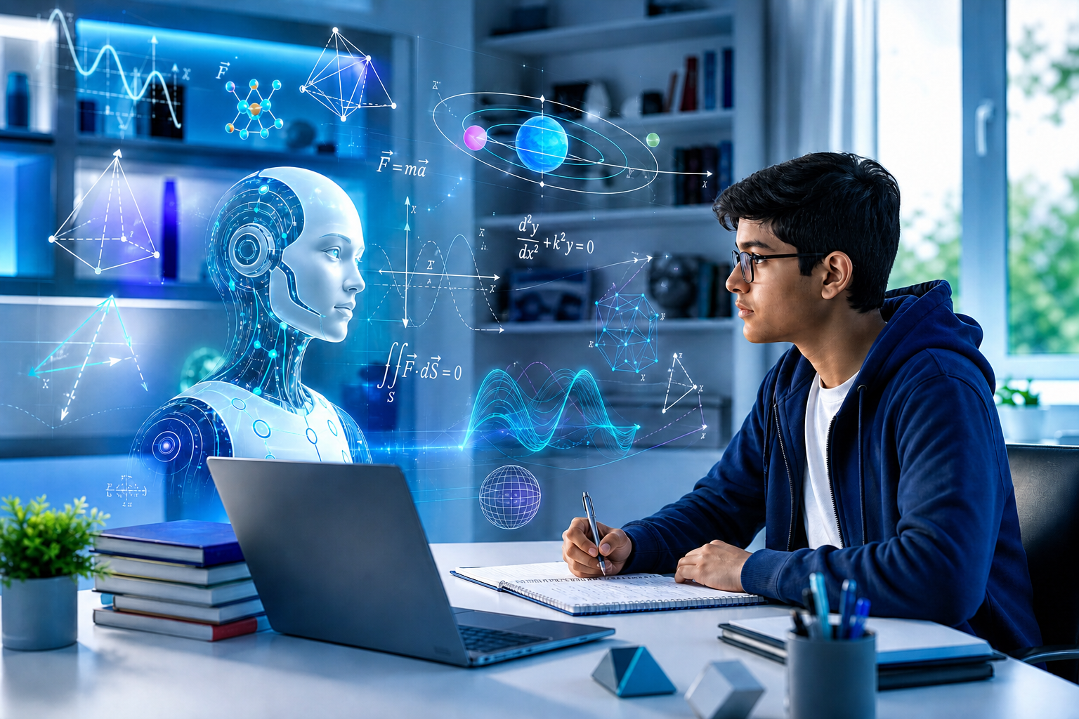 Student exploring mathematics and physics with an AI tutor