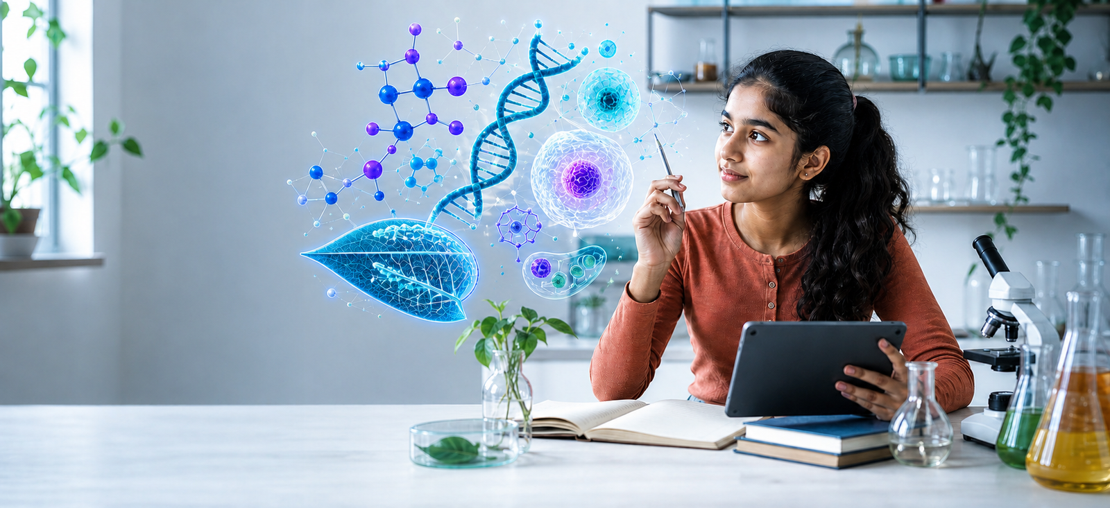 Student exploring chemistry and biology through interactive visual learning