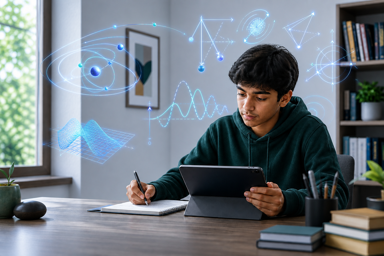 Student exploring mathematics and physics through interactive visual learning